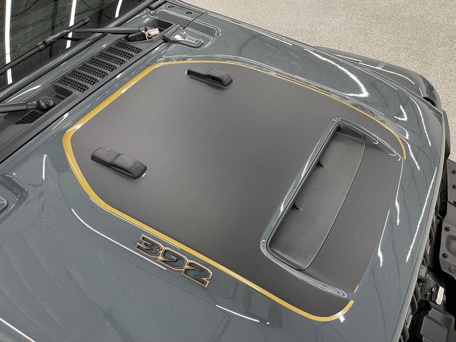Pair Jeep Wrangler Rubicon 392 Hood Decals Stickers - Black & Gold, UV1R3, USA Made
